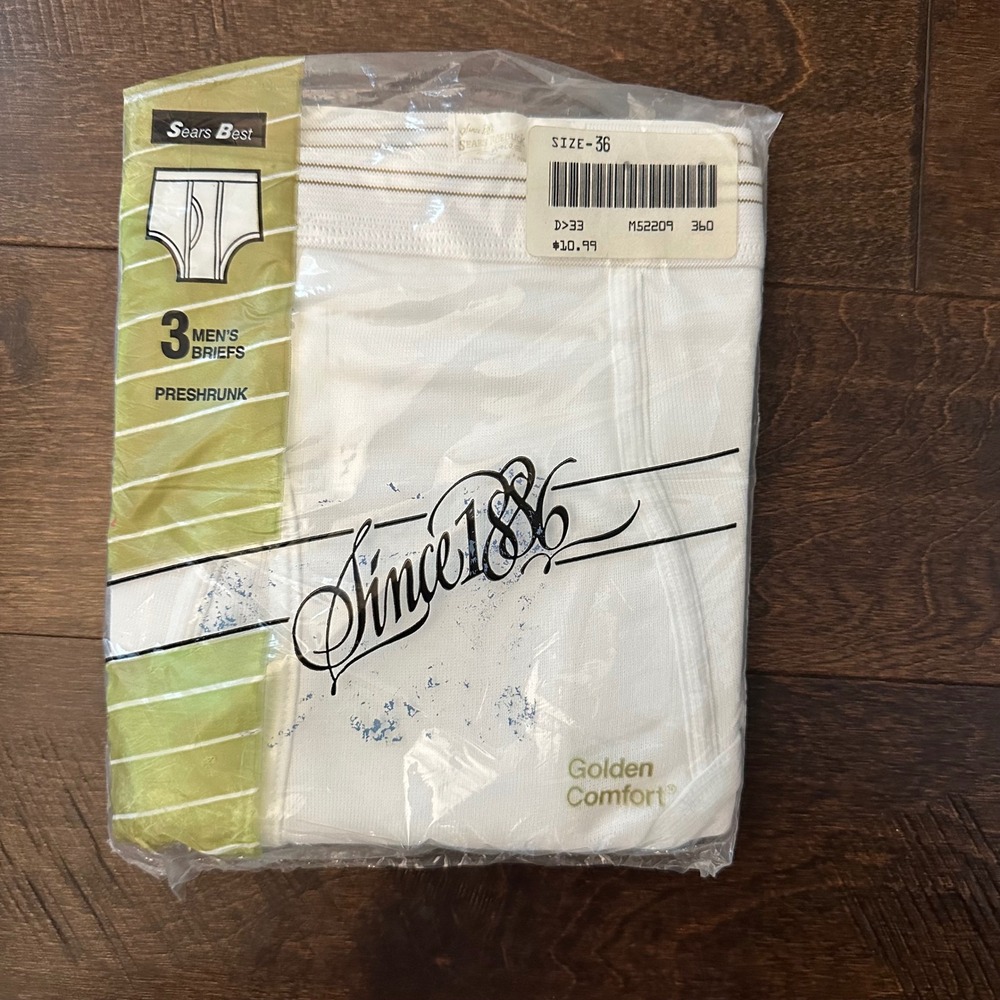 Vintage Sears Best Golden Comfort 3 Pack Men Briefs White Size 36 New NOS